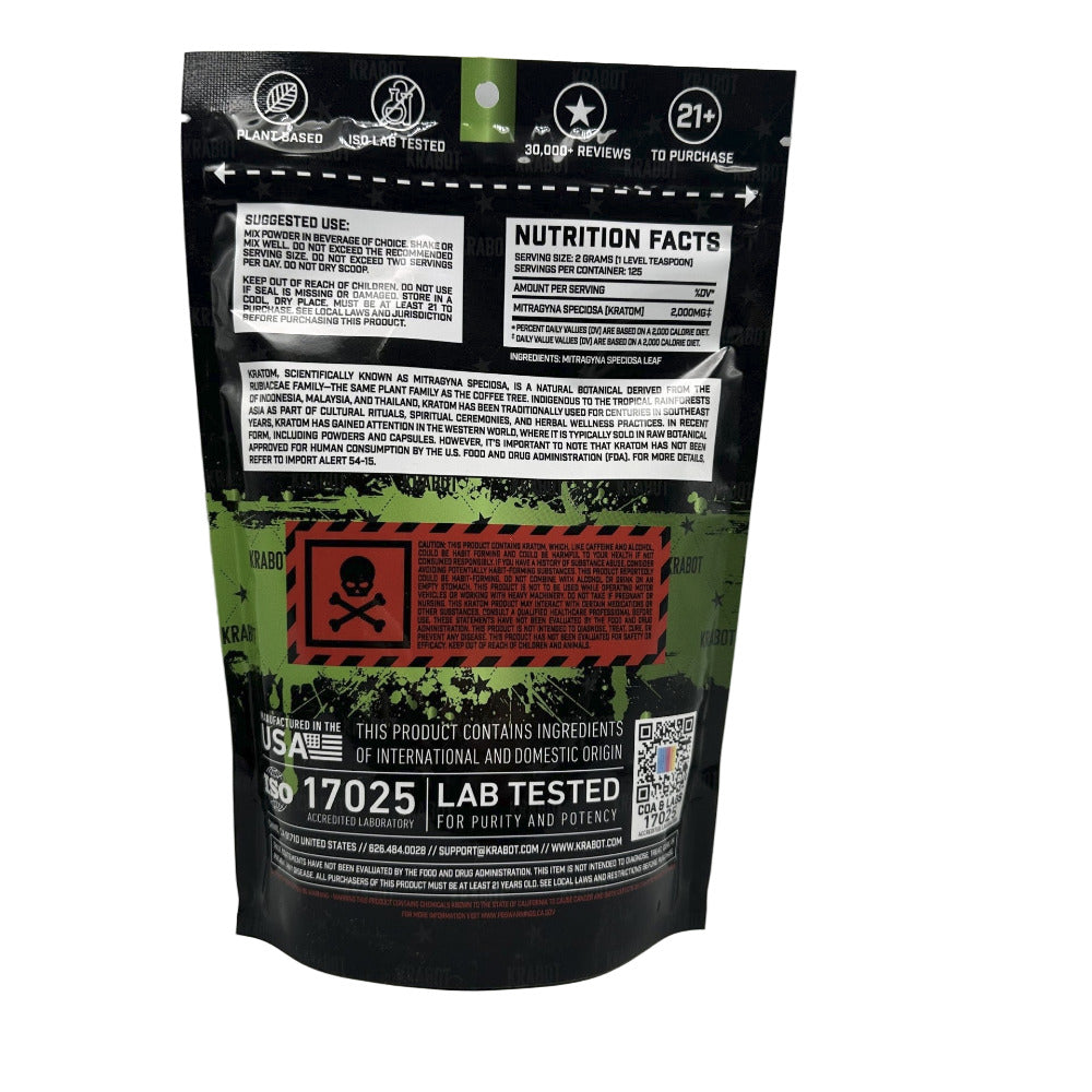 Black and green supplement package with detailed text and labels on a gray background