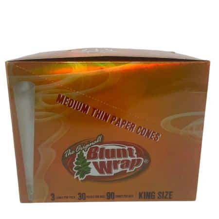 BLUNT WRAP BRAND PAPER CONES GOLD K/S MEDIUM THIN 30 CT BOX 3 CONES PER PK - Smoke Shop Wholesale. Done Right.