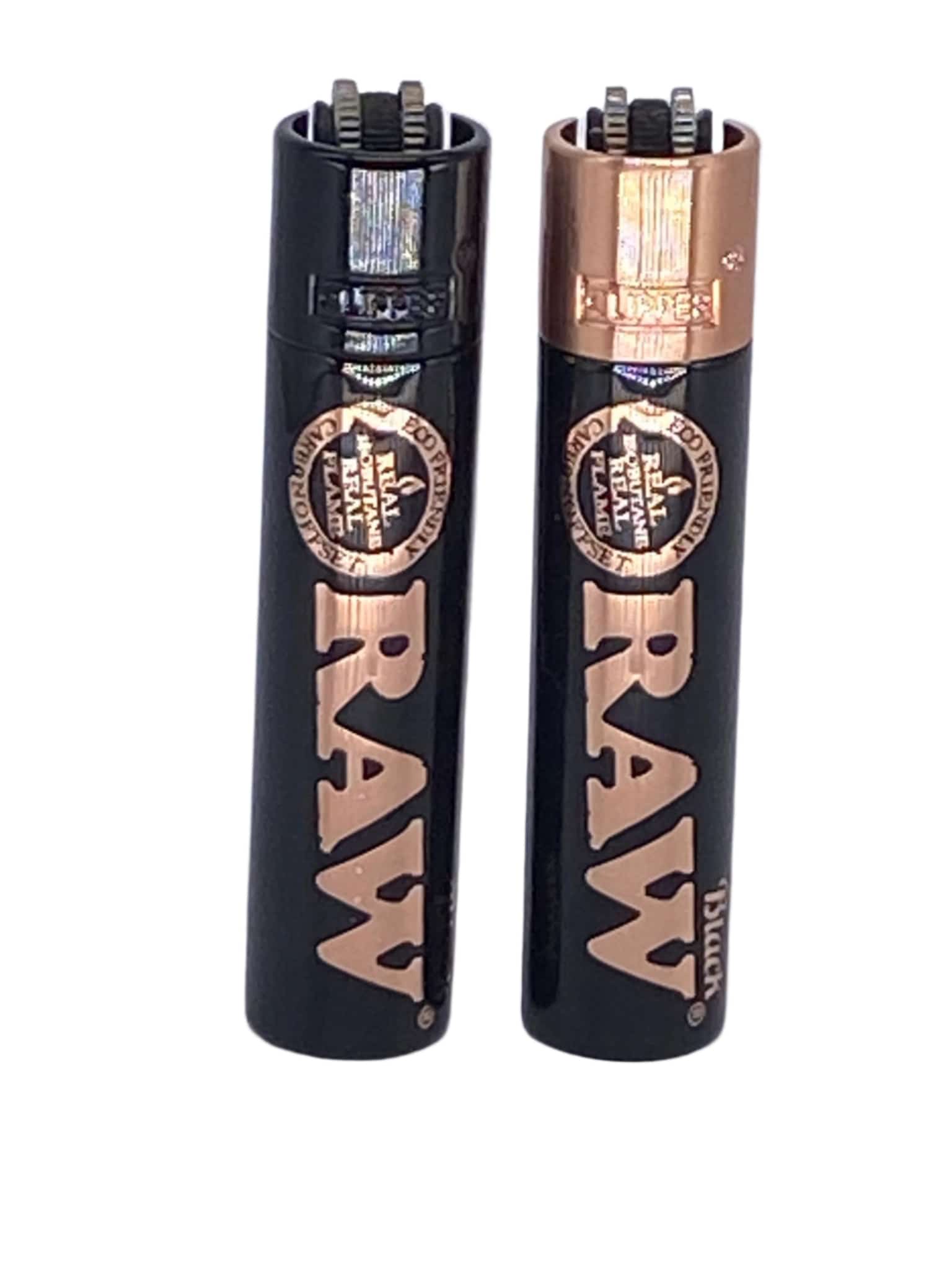 CLIPPER METAL BLACK & ROSE GOLD RAW LOGO LIGHTERS 12 CT DISPLAY - Smoke Shop Wholesale. Done Right.