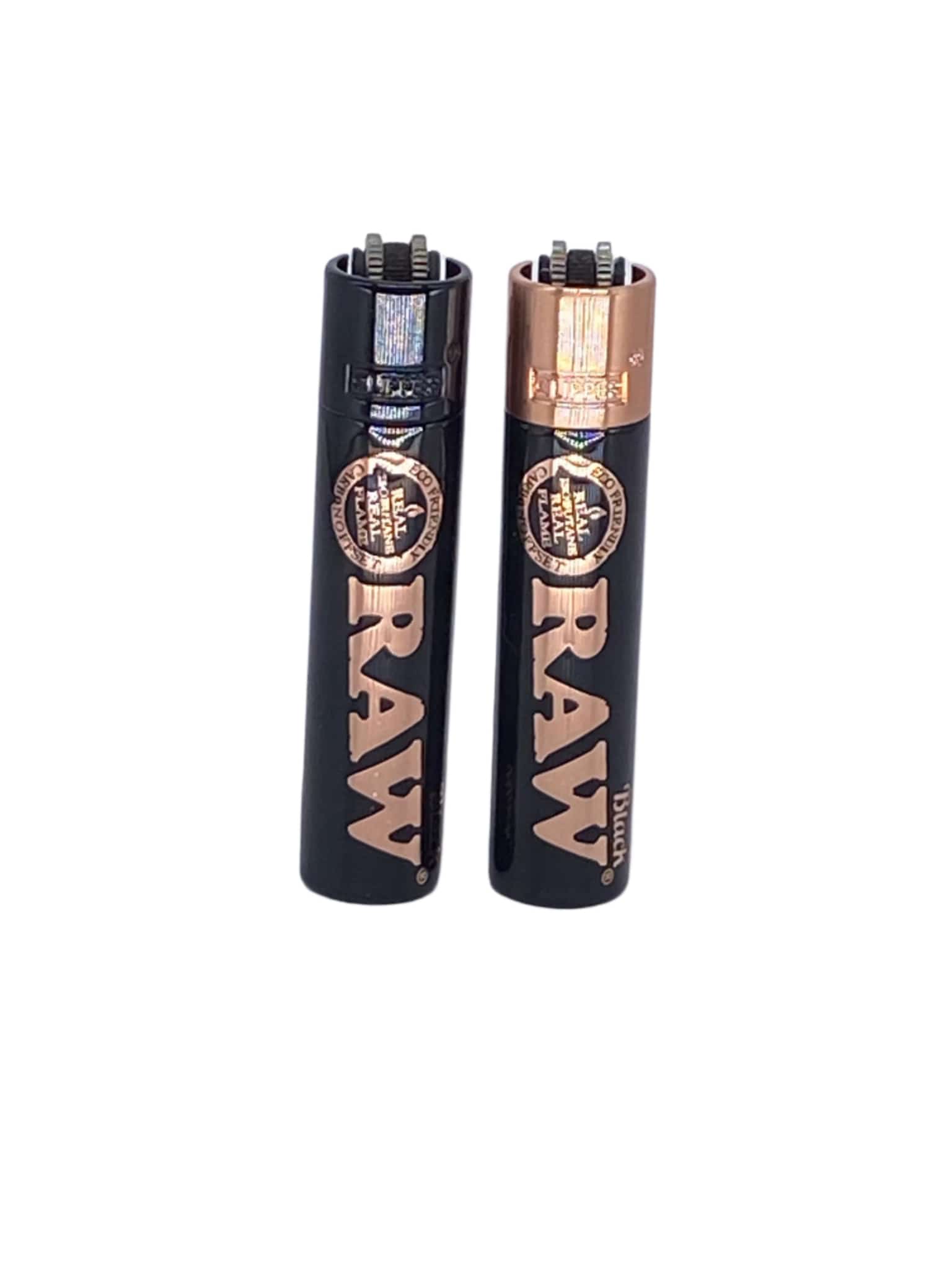 CLIPPER METAL BLACK & ROSE GOLD RAW LOGO LIGHTERS 12 CT DISPLAY - Smoke Shop Wholesale. Done Right.