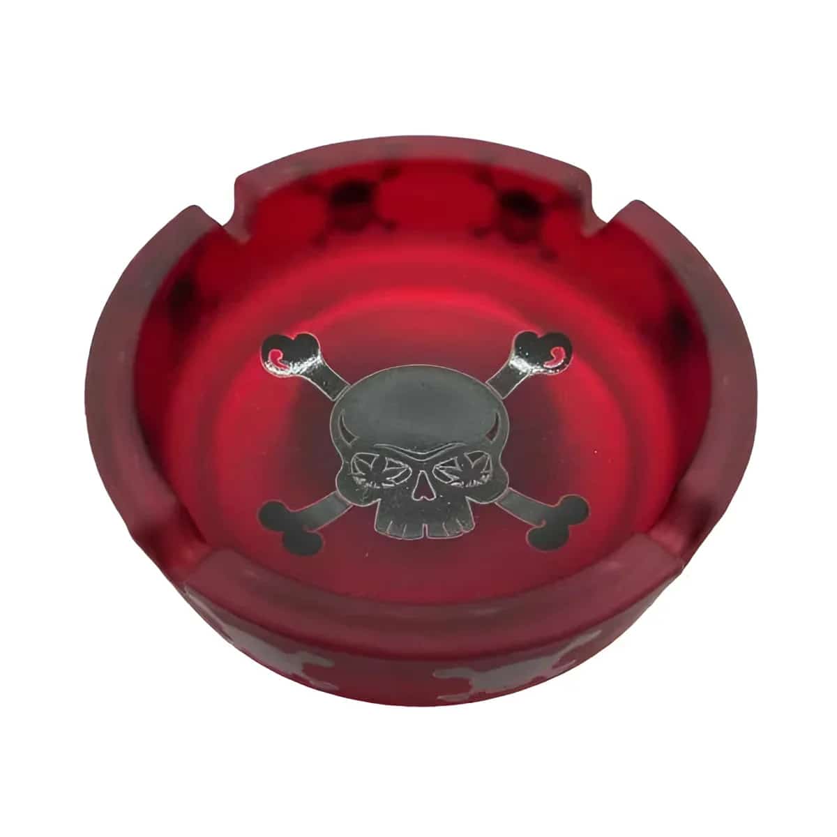 Frosted Red Ashtray with Black Skull and Crossbones - Smoke Shop Wholesale. Done Right.