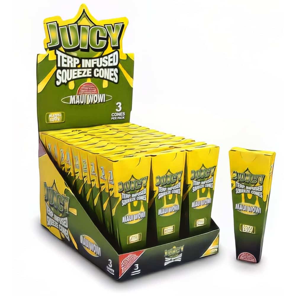 JUICY JAY TERP INFUSED 1 1/4 MAUI WOWIE SQUEEZE CONES 6 PK 30CT BOX - Smoke Shop Wholesale. Done Right.