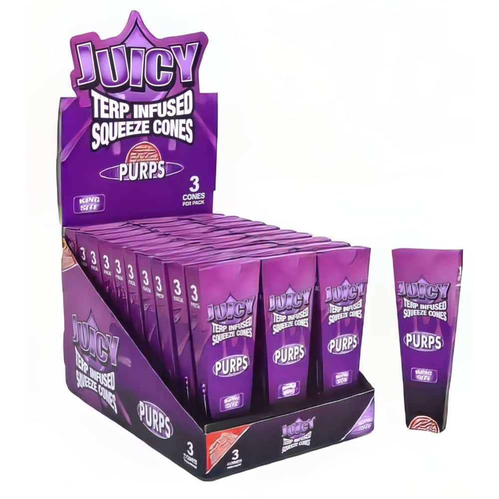 JUICY JAY TERP INFUSED 1 1/4 PURPS SQUEEZE CONES 6 PK 30CT BOX - Smoke Shop Wholesale. Done Right.