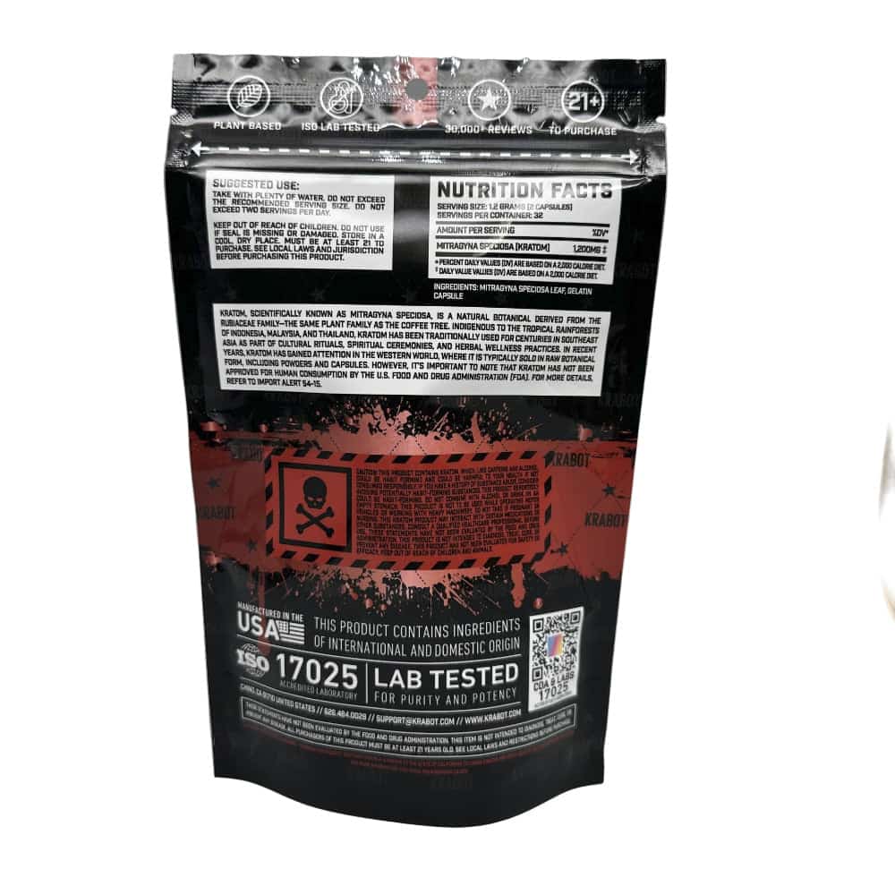 KRABOT RED MAENG DA 65CT PREMIUM KRATOM CAPSULES - Smoke Shop Wholesale. Done Right.