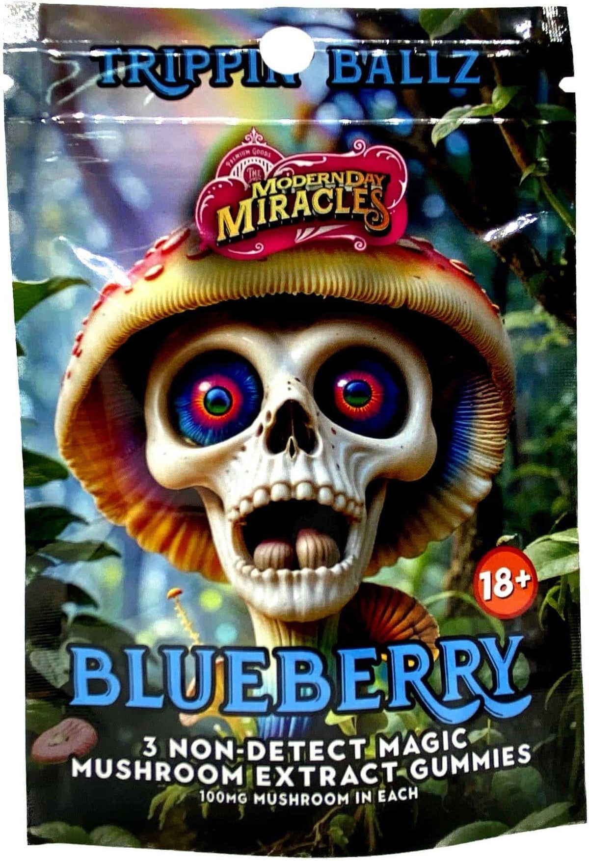 MODERN DAY MIRACLES Trippin’ Ballz Non-Detect Magic Mushroom Extract Gummies 100mg 3ct Blueberry Flavored - Smoke Shop Wholesale. Done