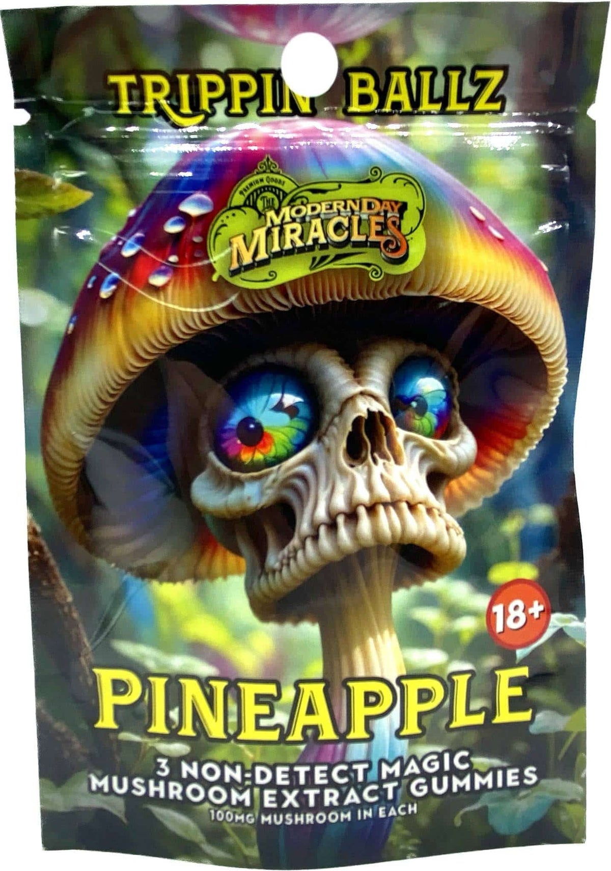 MODERN DAY MIRACLES Trippin’ Ballz Non-Detect Magic Mushroom Extract Gummies 100mg 3ct Pineapple Flavored - Smoke Shop Wholesale. Done
