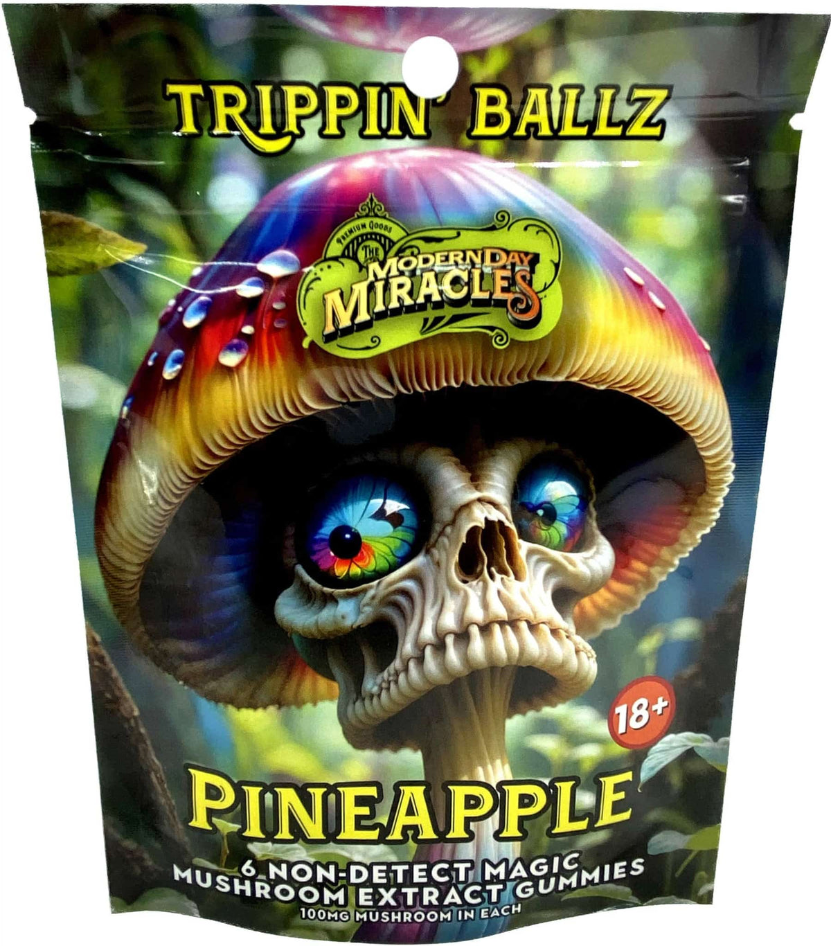MODERN DAY MIRACLES Trippin’ Ballz Non-Detect Magic Mushroom Extract Gummies 100mg 6ct Pineapple Flavored - Smoke Shop Wholesale. Done