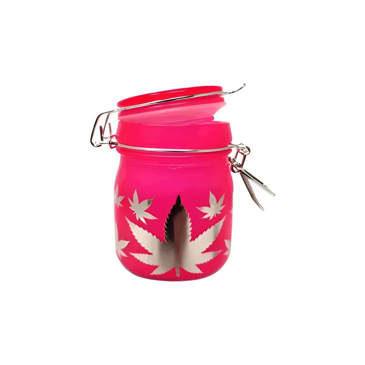 NEON PINK WITH SILVER LEAVES STASH JAR 5oz - Smoke Shop Wholesale. Done Right.