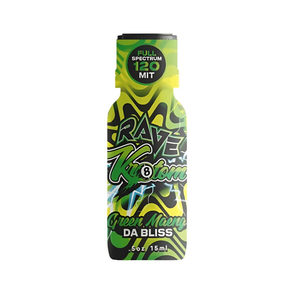 RAVE GREEN MAENG DA BLISS SHOT GREEN TEA FLAVORED 140 MG MIT 15 ML 12 CT DISPLAY - Smoke Shop Wholesale. Done Right.