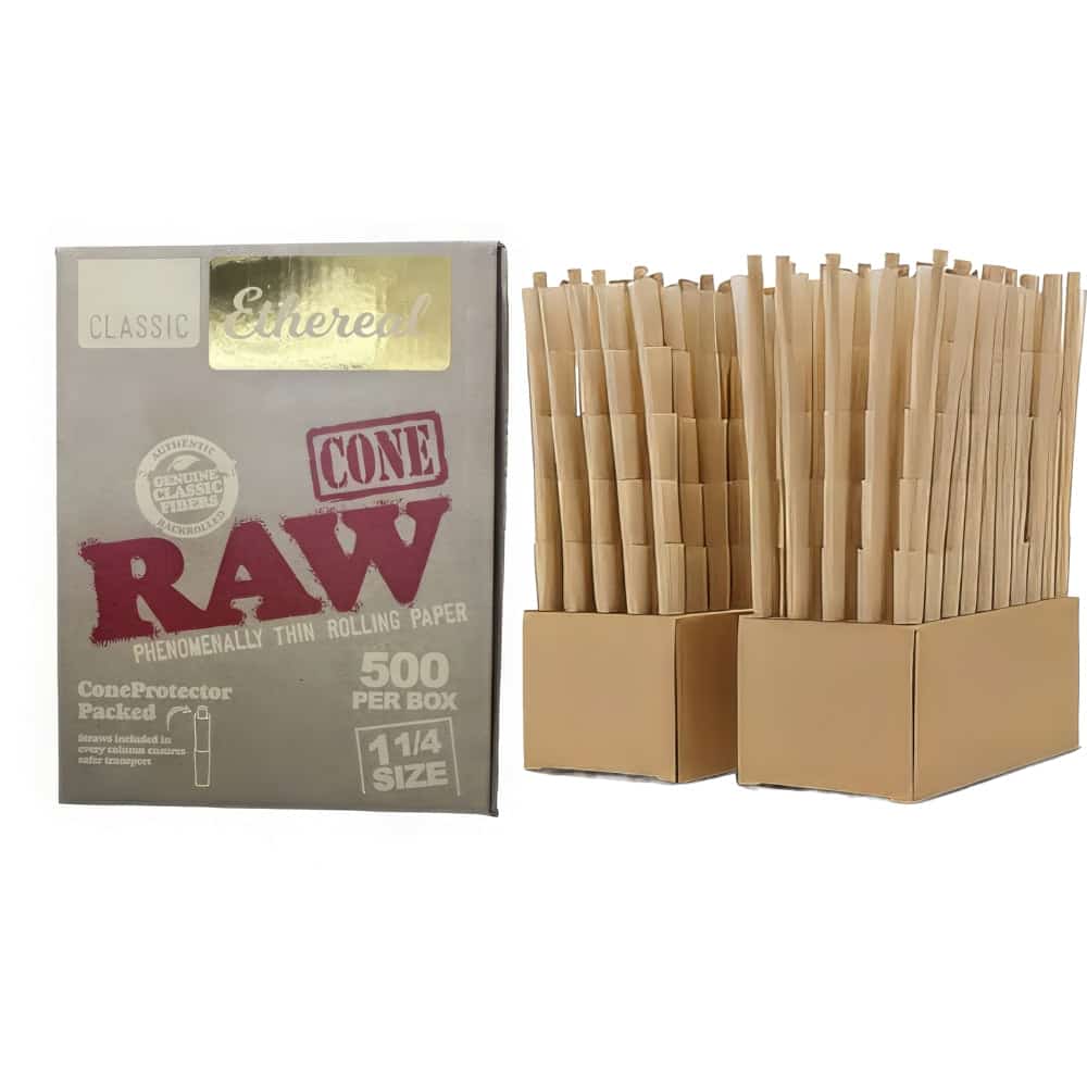 RAW 1 1/4 ETHEREAL CONES BULK 500 CT BOX - Smoke Shop Wholesale. Done Right.
