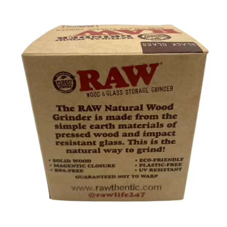 RAW BIRCH TOP WOOD & GLASS STORAGE GRINDER W/ BLACK GLASS - Smoke Shop Wholesale. Done Right.