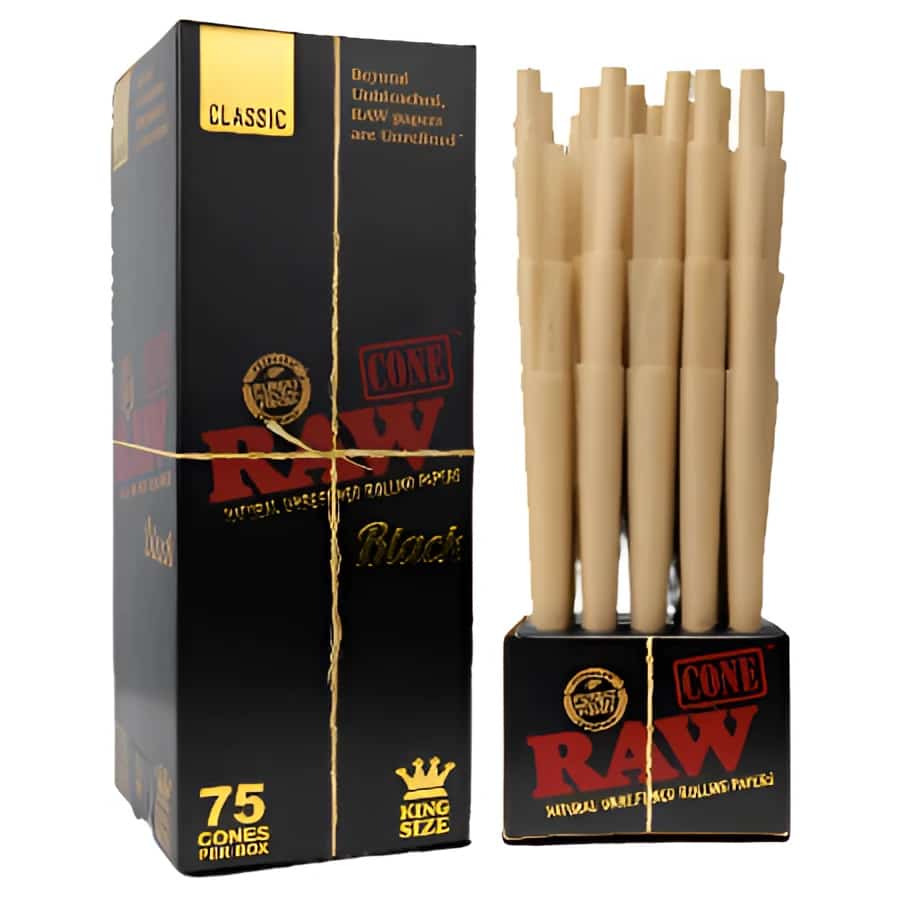 RAW BLACK 1¼ CONES- 75 CT BOX - Smoke Shop Wholesale. Done Right.
