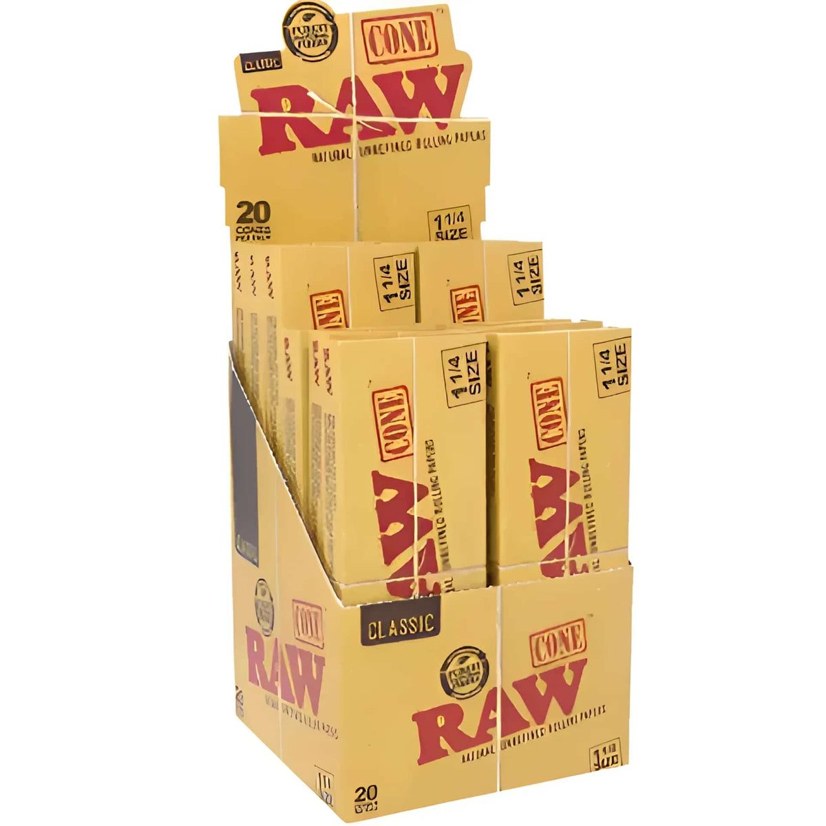 RAW CLASSIC 1 1/4 (84MM X 24 MM) CONES 20 PK 12 CT BOX - Smoke Shop Wholesale. Done Right.