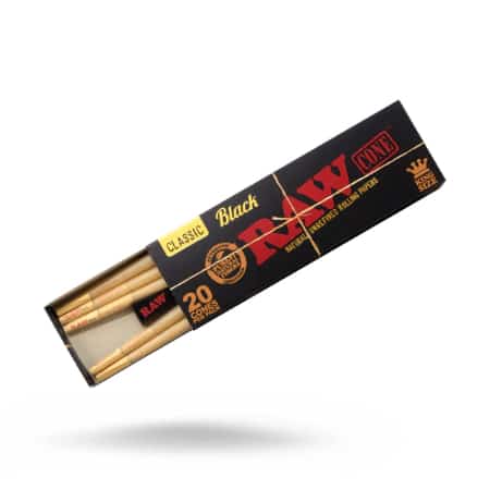 RAW CLASSIC BLACK KING SIZE (109MM X 26MM) CONES 20PK 12 CT BOX - Smoke Shop Wholesale. Done Right.