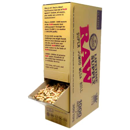 RAW CLASSIC FOREVER ROLL 44MM X 1000M + 300 PRE-ROLLED TIPS - Smoke Shop Wholesale. Done Right.