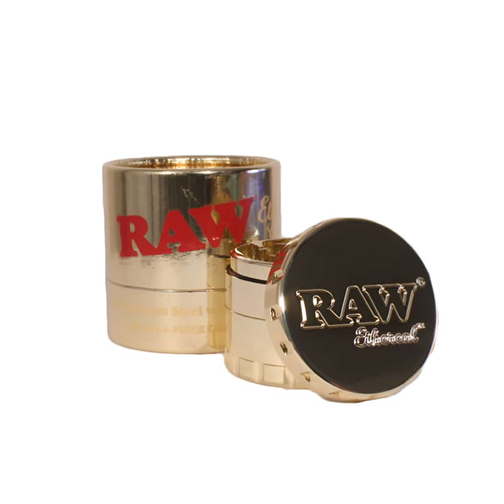 RAW ETHEREAL 4PC 60 MM HEAVY STAINLESS STEEL WITH GOLD PLATING GRINDER - Smoke Shop Wholesale. Done Right.