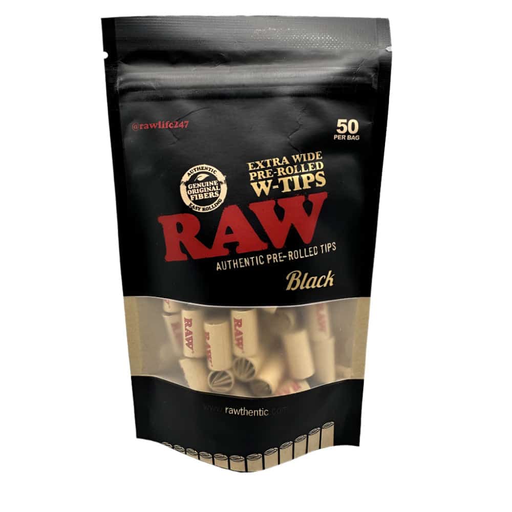 RAW PRE-ROLLED BLACK EXTRA WIDE TIPS 50 CT BAG - Smoke Shop Wholesale. Done Right.