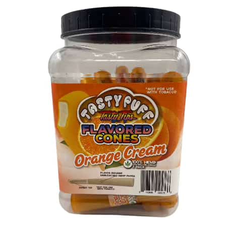 TASTY PUFF TASTY TIPS ORANGE CREAM 1 1/4 FLAVORED CONES 30 CT JAR 3 CONES PER PACK - Smoke Shop Wholesale. Done Right.