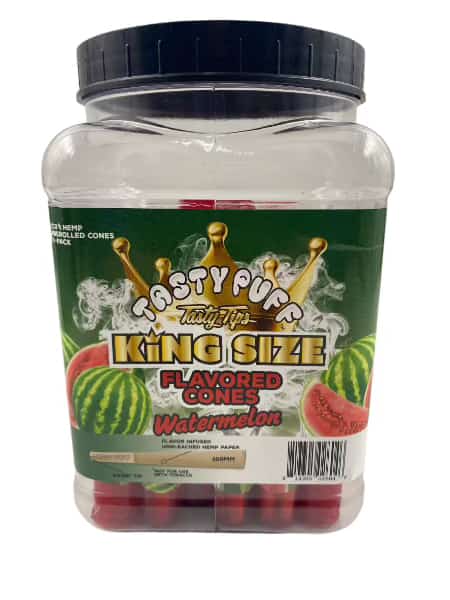 TASTY TASTY TIPS WATERMELON KING SIZE FLAVORED CONES 30 CT JAR 3 CONES PER PACK - Smoke Shop Wholesale. Done Right.
