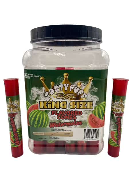 TASTY TASTY TIPS WATERMELON KING SIZE FLAVORED CONES 30 CT JAR 3 CONES PER PACK - Smoke Shop Wholesale. Done Right.