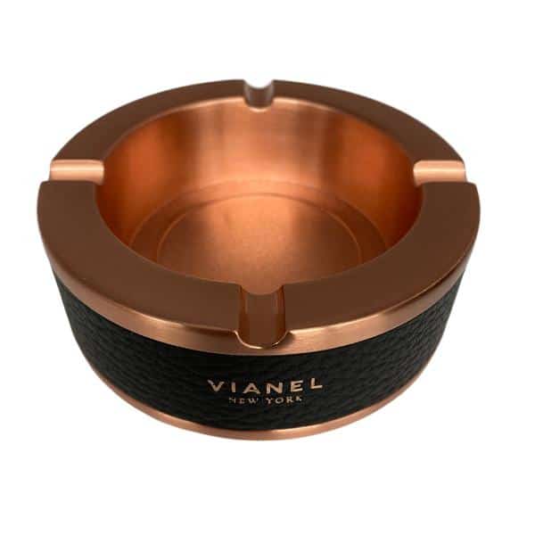 Vianel Rose Gold Colored Ashtray with Black Calfskin Wrap *****CLOSEOUT***** - Smoke Shop Wholesale. Done Right.
