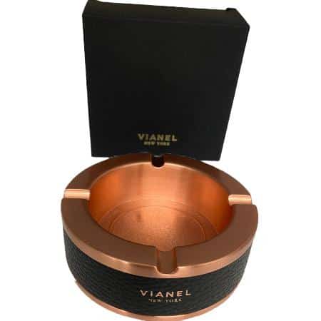 Vianel Rose Gold Colored Ashtray with Black Calfskin Wrap *****CLOSEOUT***** - Smoke Shop Wholesale. Done Right.