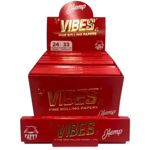 Vibes King Size Fatty Hemp Rolling Papers W/ Tips 24ct Box 33 LPB - Smoke Shop Wholesale. Done Right.