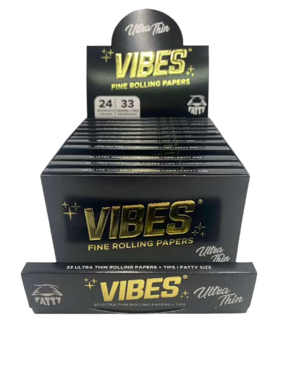 Vibes King Size Fatty Ultra Thin Rolling Papers W/ Tips 24ct Box 33 LPB - Smoke Shop Wholesale. Done Right.