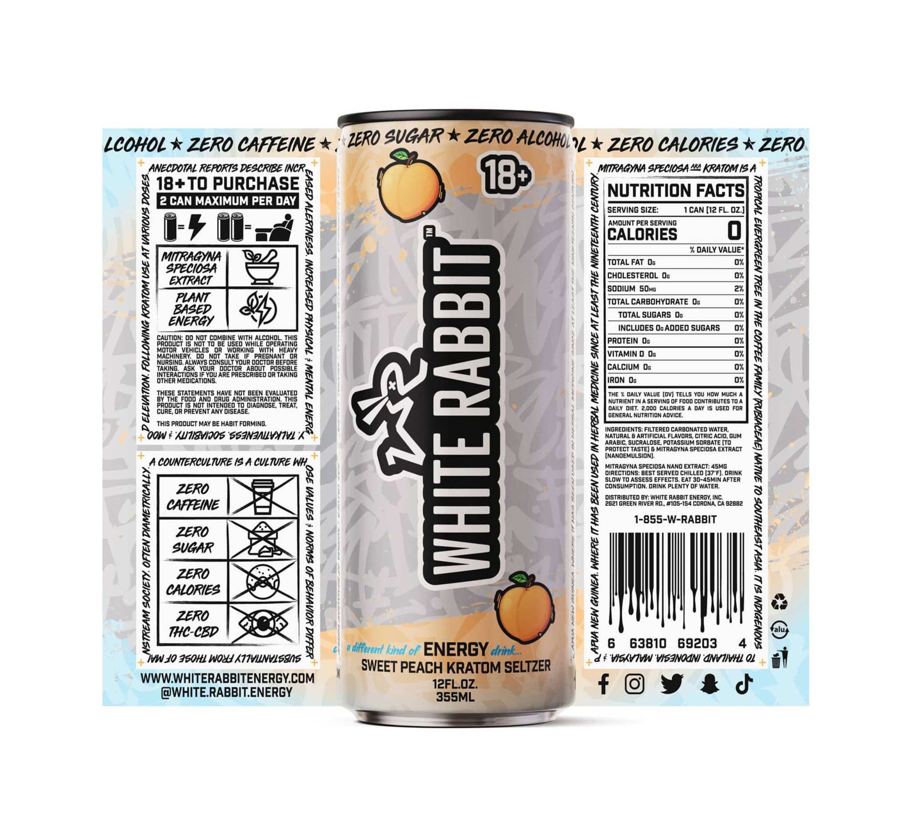 WHITE RABBIT SWEET PEACH KRATOM SELTZER 12 OZ (24 CT CASE) - Smoke Shop Wholesale. Done Right.