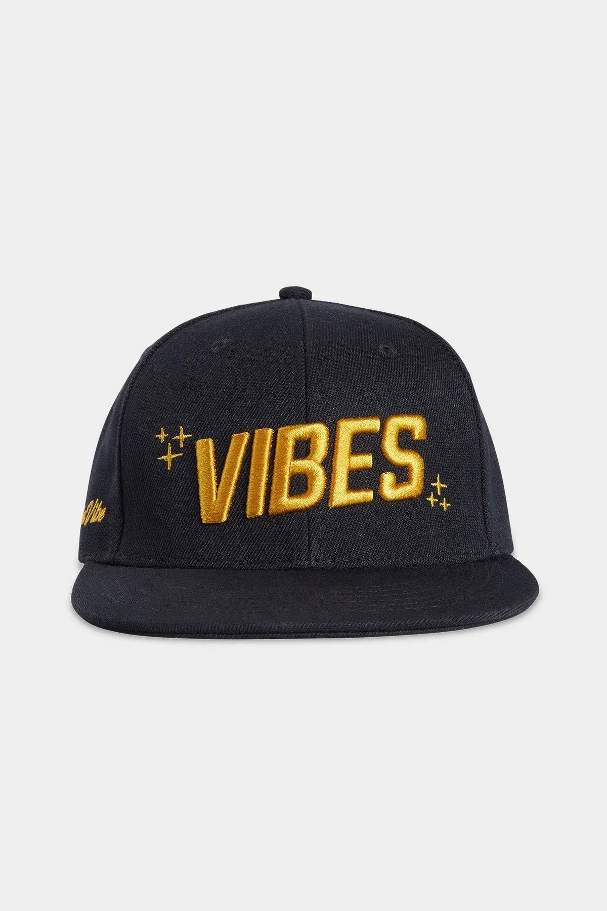 VIBES Black Snap Back Hat With Gold Logo