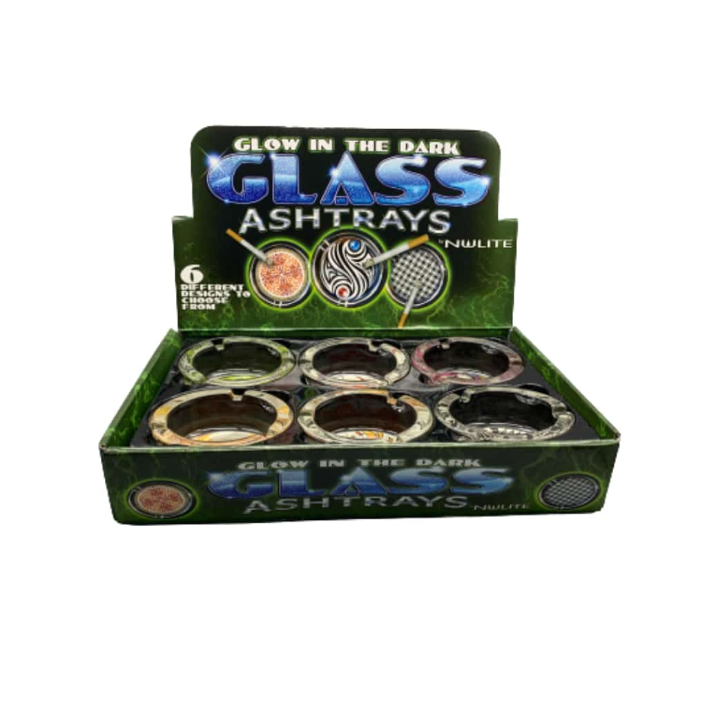 Assorted Glow in the Dark Glass Ashtray 6ct Display - Smoke Shop Wholesale. Done Right.