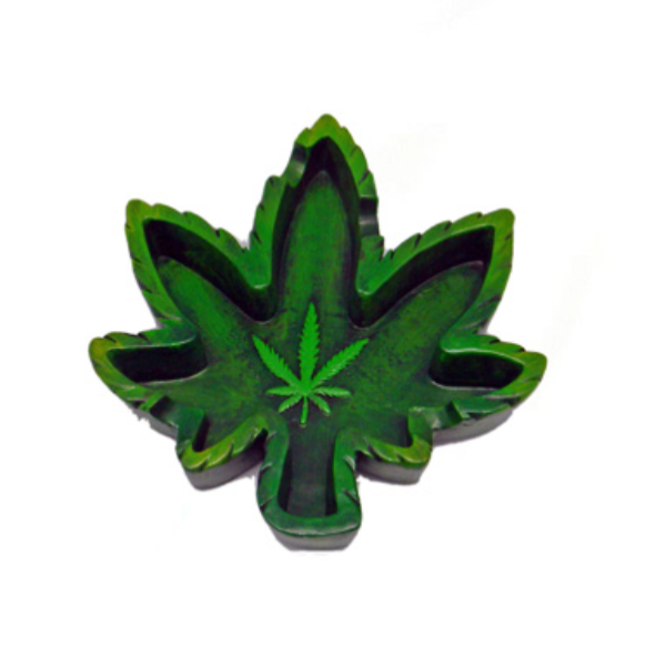 Green leaf-shaped ashtray with leaf inside