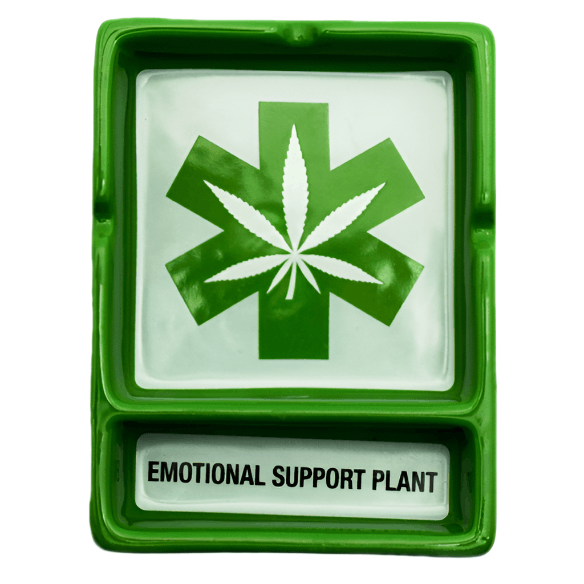 Green ashtray with leaf in star of life emotional support plant ashtray