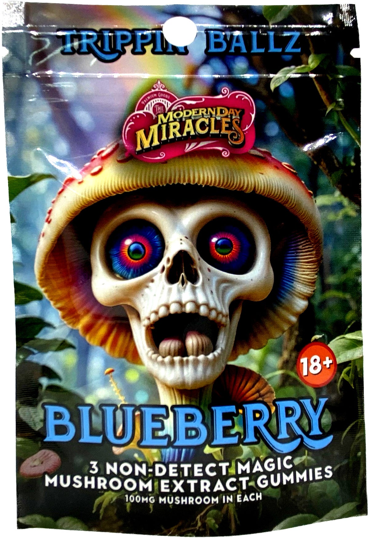 MODERN DAY MIRACLES Trippin' Ballz Non-Detect Magic Mushroom Extract Gummies 100mg 3ct Blueberry Flavored