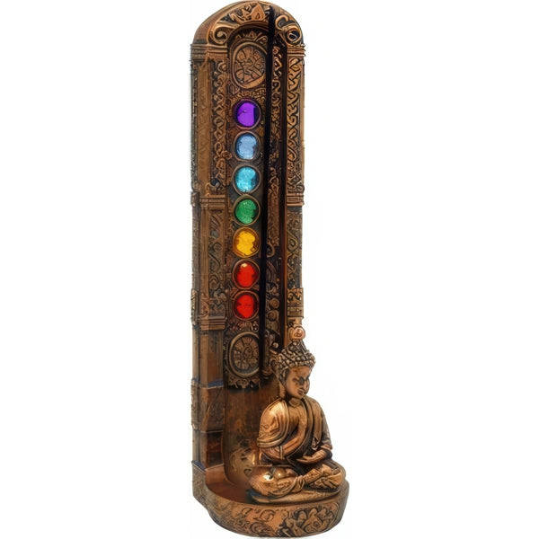 Standing Buddha With 7 Chakra Colored Stones Incense Burner 10.5"