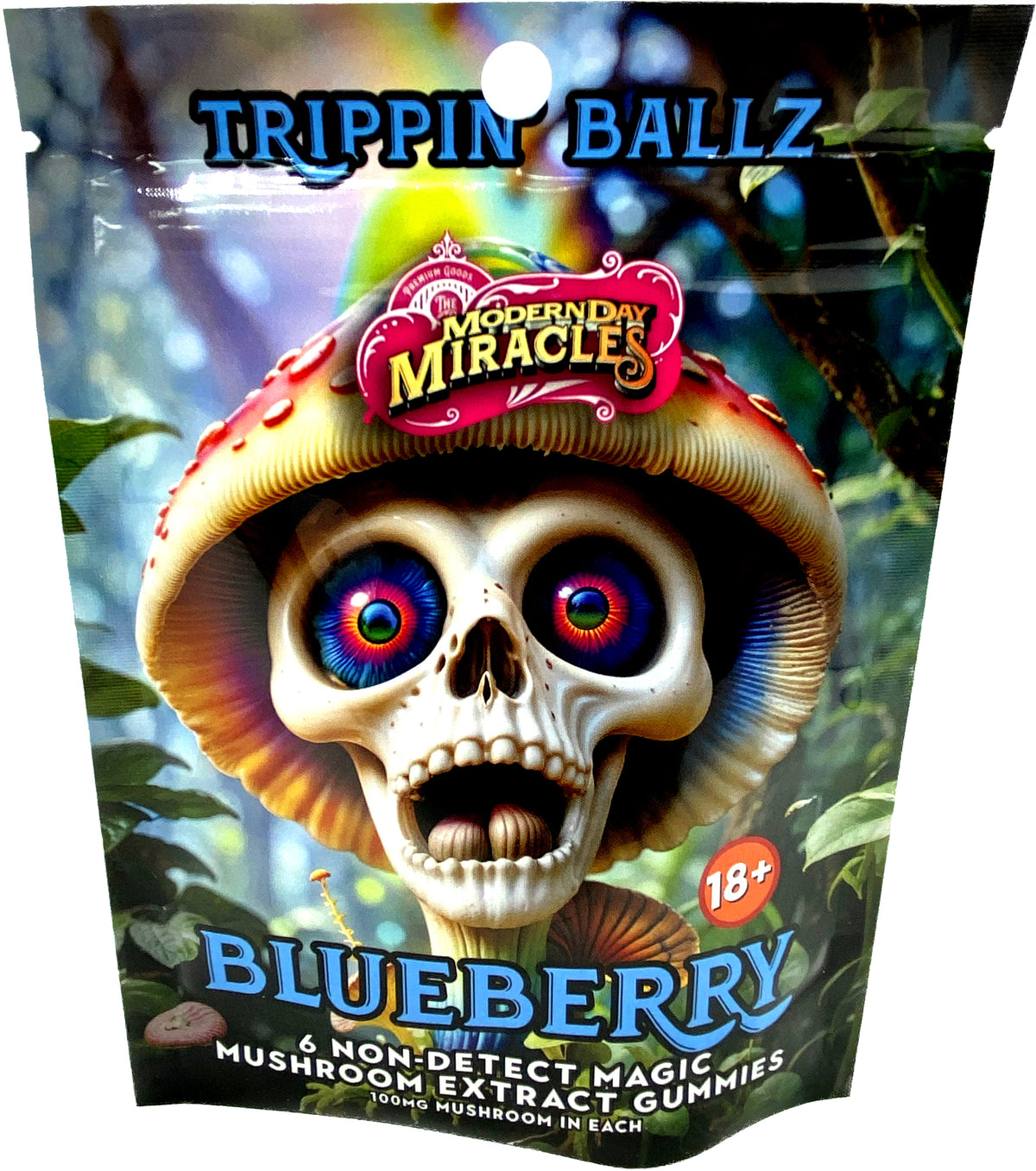 MODERN DAY MIRACLES Trippin' Ballz Non-Detect Magic Mushroom Extract Gummies 100mg 6ct Blueberry Flavored