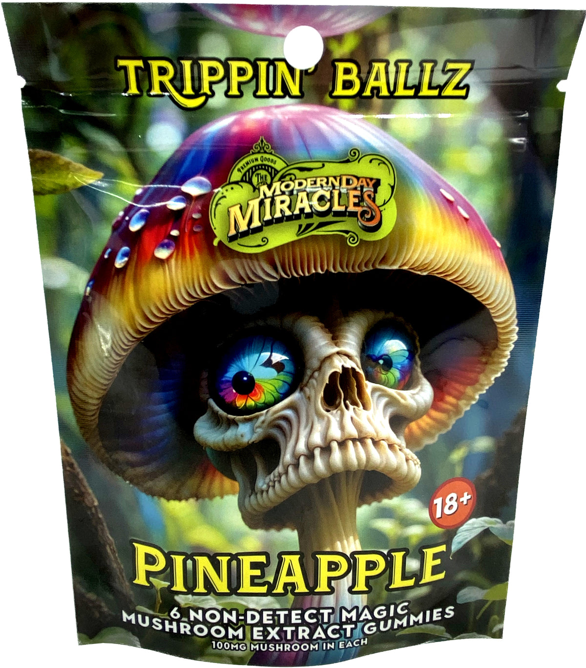 MODERN DAY MIRACLES Trippin' Ballz Non-Detect Magic Mushroom Extract Gummies 100mg 6ct Pineapple Flavored