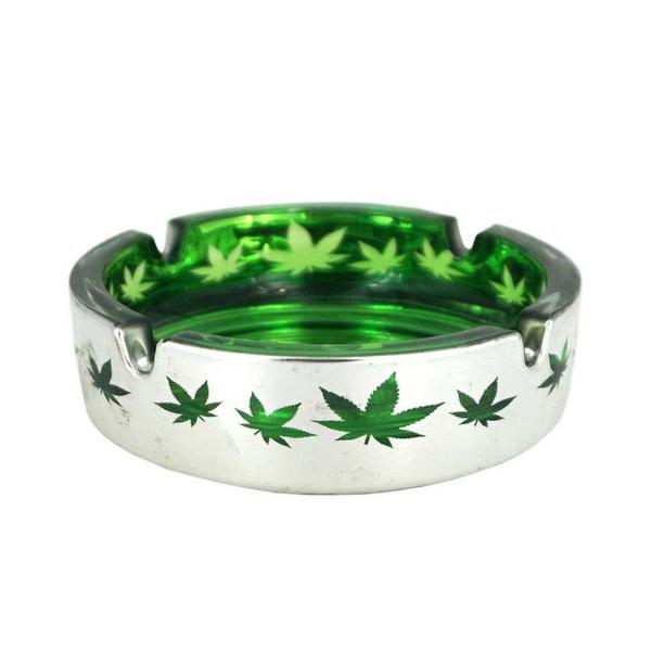 Metallic and Green Leaf Glass Ashtray