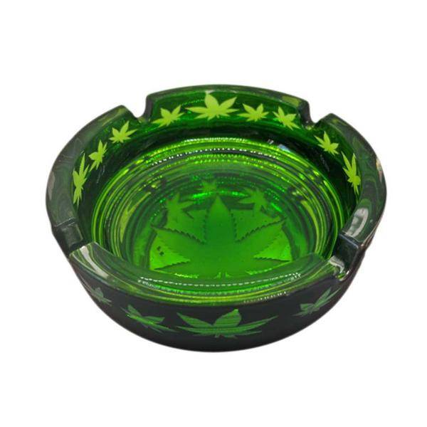 Frosted Black and Green Leaves Ashtray