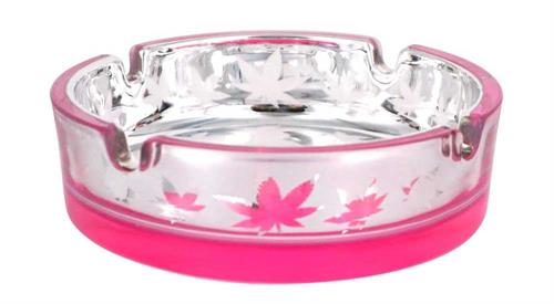 FROSTED PINK/SILVER/METALLIC LEAVES GLASS ASHTRAY