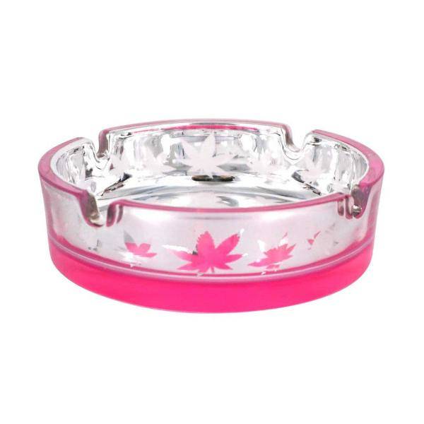 Pink and frosted ashtray with leaf designs