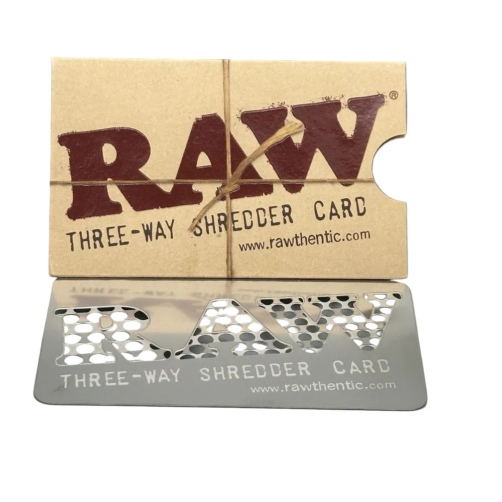 RAW three-way shredder card with packaging on a white background