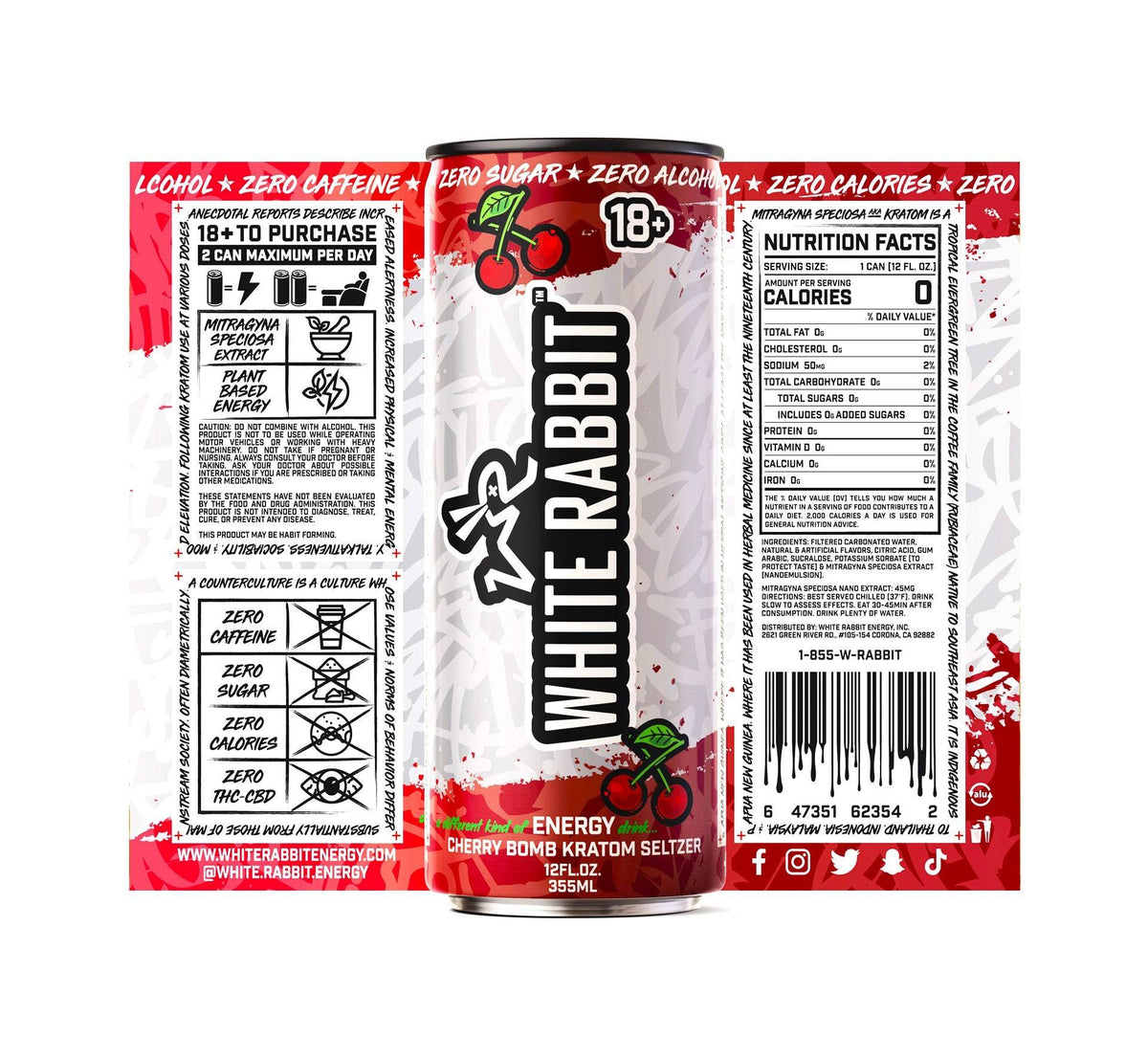 WHITE RABBIT CHERRY BOMB KRATOM SELTZER 12 OZ (24 CT CASE)