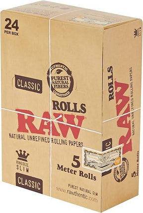 RAW Classic King Size Rolls 5 METERS EACH 24 CT BOX