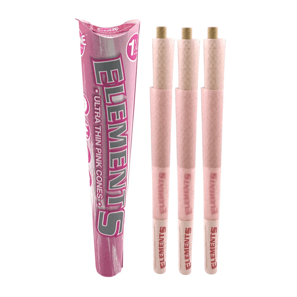 Pink ultra thin elements cones for herbal smoking with poker at BG Sales