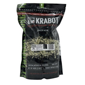 Kratom capsules packaging with visible branding on a white background