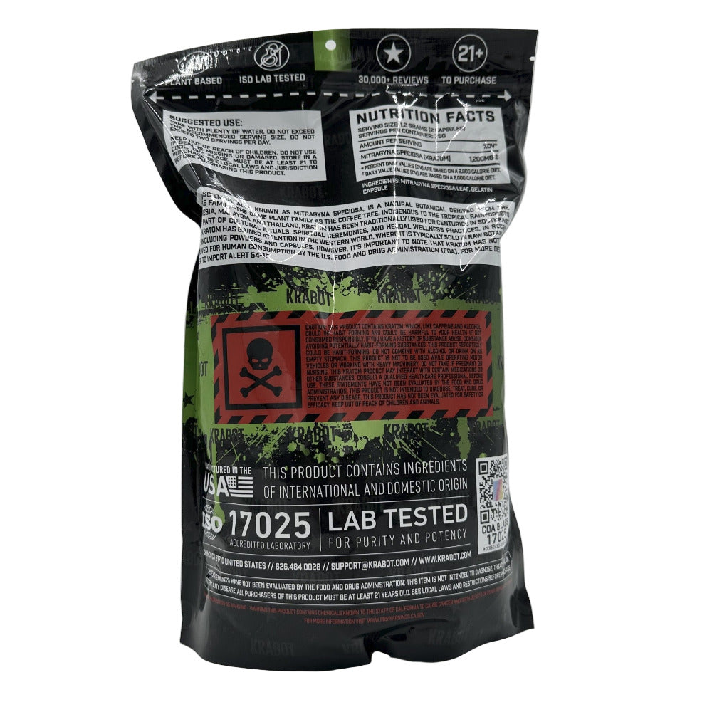 Black and green supplement package with detailed labels on a white background
