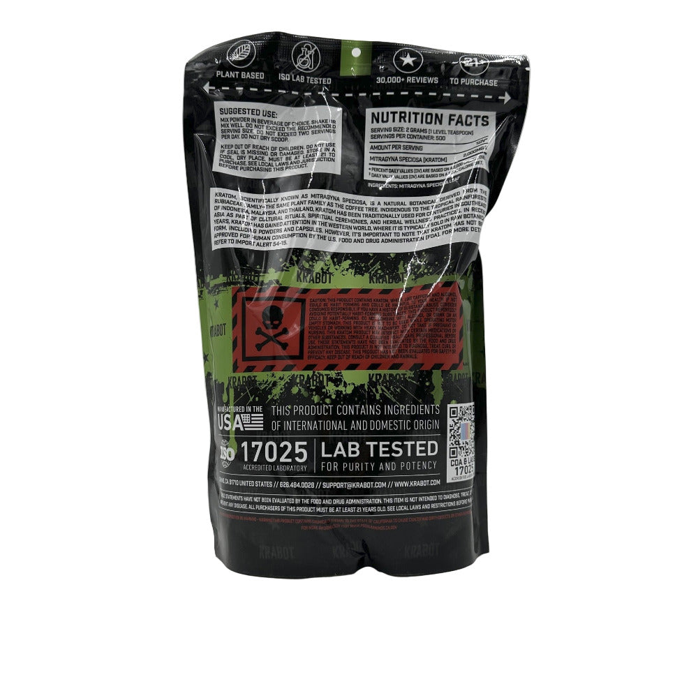 Black package with nutritional information and branding on a white background