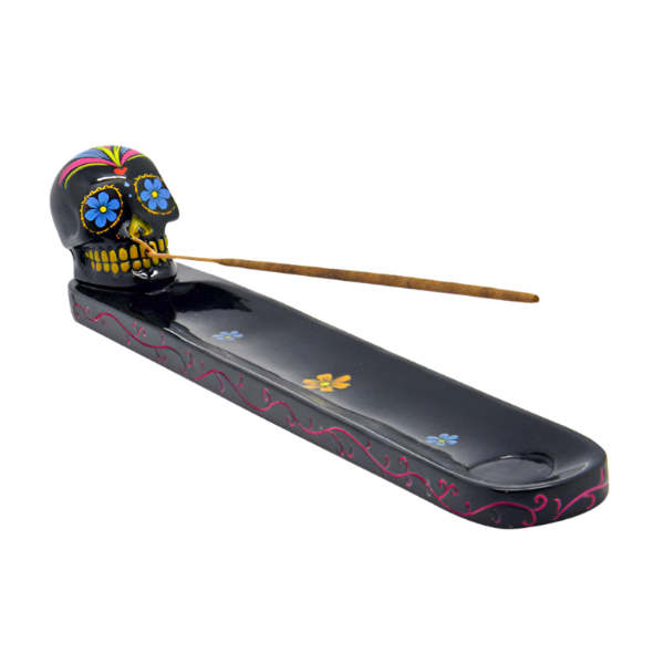 Black sugar skull incense burner dia de muerta