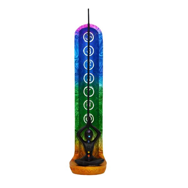 Vertically sitting colorful incense burner with chakras and  yogi